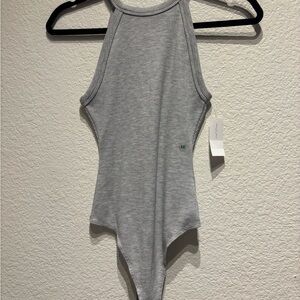 American Eagle Outfitters Light Gray Ribbed Bodysuit